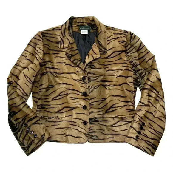 Harve Benard Jackets & Blazers - {Harve Benard} Vintage Fur Velvet Animal Print Cropped Blazer Suit Coat Jacket
